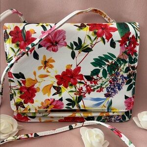 Floral Crossbody Bag with Red and Yellow Accents